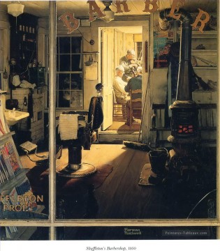 salon de coiffure shuffleton s 1950 Norman Rockwell Peinture à l'huile